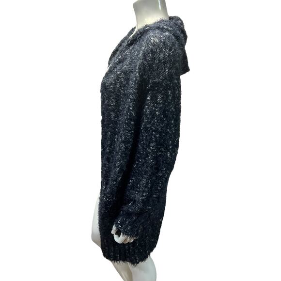 Express Medium Hooded Sweater - Grey & White Speckled Knit Fuzzy - Picture 2 of 14